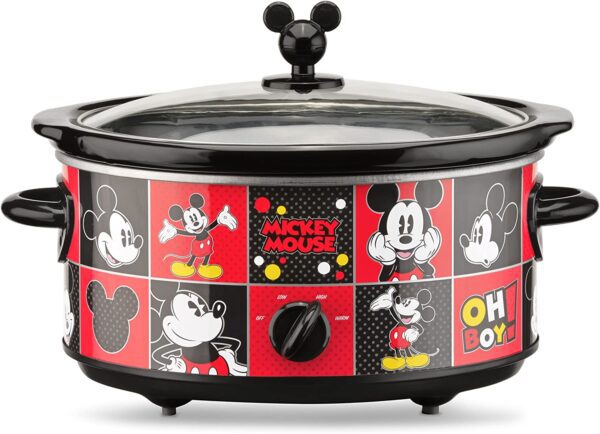Olla de cocción lenta ovalada Disney DCM-502 Mickey Mouse de 5 cuartos con recipiente de 20 oz, color rojo/negro - Imagen 4
