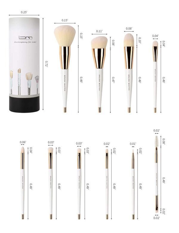 Brush Master Juego de 10 brochas de maquillaje profesionales Kabuki Foundation sombra de ojos, mezcla de rubor, kit de cosméticos de cara completa con juego de brochas de maquillaje con soporte - Imagen 8