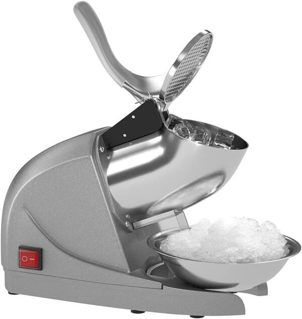 Máquina de raspado de hielo eléctrica para evitar salpicaduras, máquina de hielo afeitada de acero inoxidable, de tres cuchillas, trituradoras de hielo domésticas y comerciales (plata) - Imagen 7