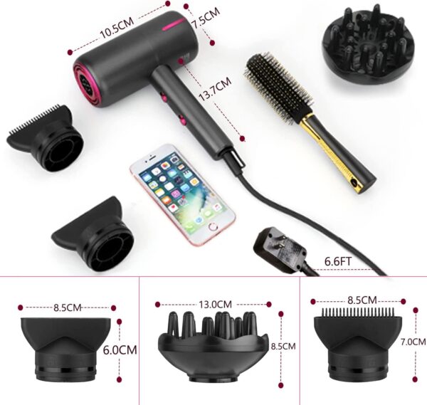 Secadora- Secador de pelo, 1875 W, portátil, ligero, secador de pelo de iones negativos de secado rápido, 3 ajustes de calor y 2 velocidades, con difusor y boquilla concentradora para el hogar y los viajes, cuidado del cabello, color gris - Imagen 2