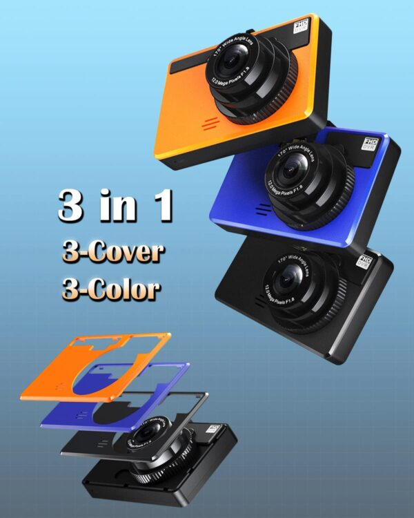 Cámara de salpicadero Full HD 1080P con 3 cubiertas coloridas, cámara de salpicadero de coche, cámara de control de visión nocturna de 170° gran angular para coches, DVR de coche con sensor WDR/G, detección de movimiento/modo de estacionamiento - Imagen 3