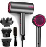 Secadora- Secador de pelo, 1875 W, portátil, ligero, secador de pelo de iones negativos de secado rápido, 3 ajustes de calor y 2 velocidades, con difusor y boquilla concentradora para el hogar y los viajes, cuidado del cabello, color gris