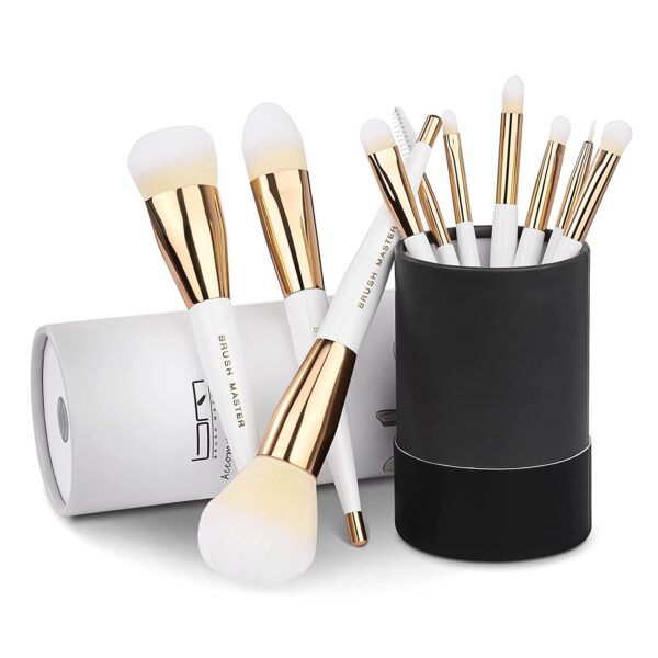 Brush Master Juego de 10 brochas de maquillaje profesionales Kabuki Foundation sombra de ojos, mezcla de rubor, kit de cosméticos de cara completa con juego de brochas de maquillaje con soporte - Imagen 6