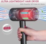 Secadora- Secador de pelo, 1875 W, portátil, ligero, secador de pelo de iones negativos de secado rápido, 3 ajustes de calor y 2 velocidades, con difusor y boquilla concentradora para el hogar y los viajes, cuidado del cabello, color gris - Imagen 5