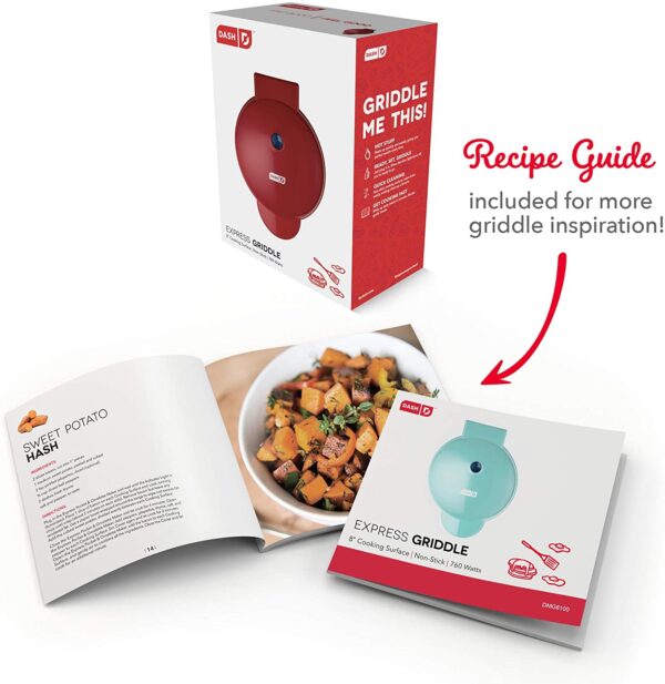 DASH Plancha redonda eléctrica Express de 8 pulgadas para panqueques, galletas, hamburguesas, quesadillas, huevos y otros sobre la marcha, desayuno, almuerzo y aperitivos, rojo - Imagen 3