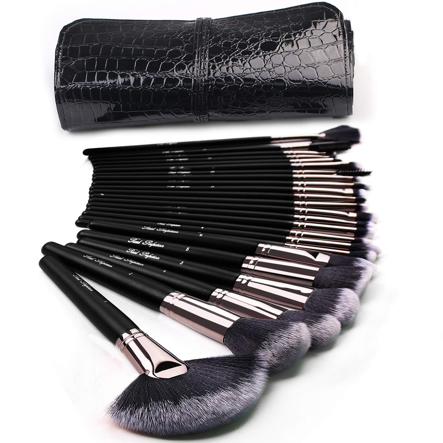 71Ot0bwp9JL._SL1500_ Juego de 24 brochas de maquillaje Kabuki para base de maquillaje, brochas de mezcla para la cara, polvos, correctores, sombras de ojos, kit de brochas de maquillaje con bolsa - Imagen 1