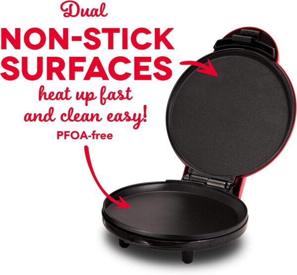 DASH Plancha redonda eléctrica Express de 8 pulgadas para panqueques, galletas, hamburguesas, quesadillas, huevos y otros sobre la marcha, desayuno, almuerzo y aperitivos, rojo - Imagen 5