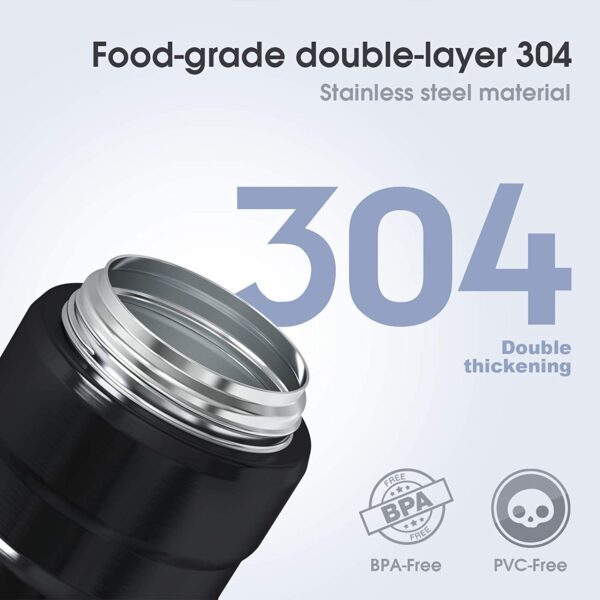 Thermoses para alimentos calientes, (Bidakid), paquete de 2 frascos aislados para alimentos calientes, termos de sopa, recipientes para almuerzo para alimentos fríos calientes con tapa y cuchara plegable para niños y adultos (25.4 oz + 17 oz) - Imagen 5