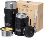 Thermoses para alimentos calientes, (Bidakid), paquete de 2 frascos aislados para alimentos calientes, termos de sopa, recipientes para almuerzo para alimentos fríos calientes con tapa y cuchara plegable para niños y adultos (25.4 oz + 17 oz)