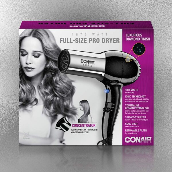 Secador Conair Pro Styler iónico acondicionador secador de pelo, Negro/Cromo - Imagen 8