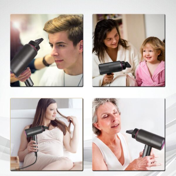 Secadora- Secador de pelo, 1875 W, portátil, ligero, secador de pelo de iones negativos de secado rápido, 3 ajustes de calor y 2 velocidades, con difusor y boquilla concentradora para el hogar y los viajes, cuidado del cabello, color gris - Imagen 3