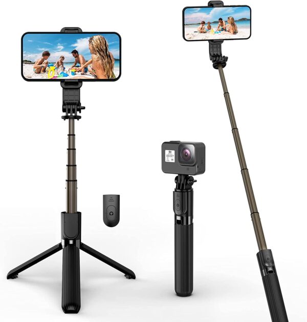 Selfie Stick de aleación de aluminio con control remoto inalámbrico desmontable y mini trípode para selfie Stick para iPhone 13 12 11 Pro Xs Max Xr X 8 7 6 Plus, Android Samsung Smartphonei, más - Imagen 2