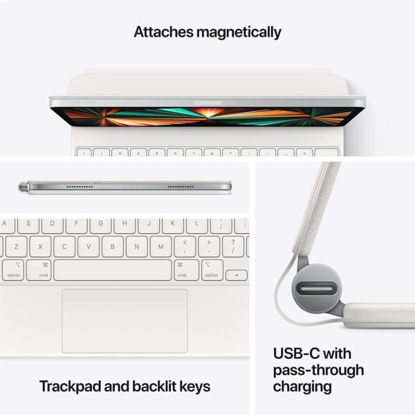 Apple Magic Keyboard, para iPad Pro de 12.9 pulgadas, 5.ª generación, inglés (estadounidense), color blanco - Imagen 2