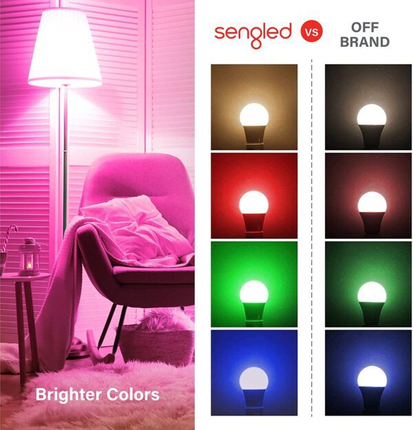 Sengled - Bombillas inteligentes, bombilla de luz para Alexa que cambia de color, con Bluetooth Mesh, bombillas inteligentes que funcionan solo con Alexa, bombilla LED atenuable A19 E26 multicolor, alto CRI, alto brillo, 9 W 800 lúmenes, paquete de 1 - Imagen 4