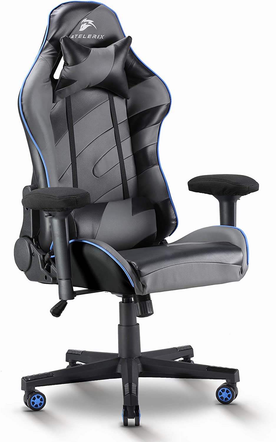 81Frh-nu1WL._AC_SL1500_ Silla Gamer Atelerix Ventris - Silla de juego de piel sintética, tela y opciones extra anchas - Silla de oficina o computadora - Silla de juego giratoria ajustable y ergonómica con reposabrazos cubiertos 4D, reposacabezas y soporte lumbar - Imagen 1