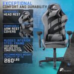 Silla Gamer Atelerix Ventris - Silla de juego de piel sintética, tela y opciones extra anchas - Silla de oficina o computadora - Silla de juego giratoria ajustable y ergonómica con reposabrazos cubiertos 4D, reposacabezas y soporte lumbar - Imagen 7