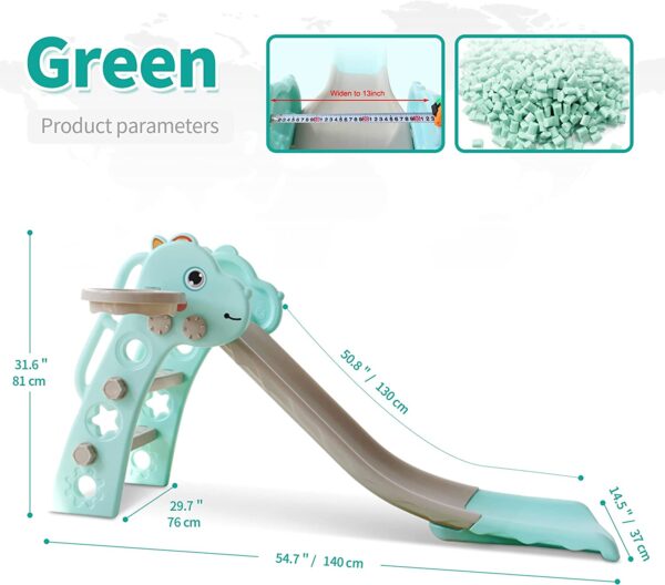 Juego de columpio y tobogán para niños con aro de baloncesto para niños, divertido juego de tobogán para interiores y exteriores, juego de juegos - Imagen 3