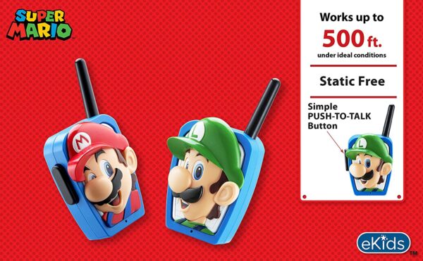 Super Mario Bros Walkie Talkies - Juguetes para niños, de largo alcance, radios de mano libres estáticas bidireccionales, diseñados para juegos en interiores o exteriores para niños a partir de 3 años - Imagen 4
