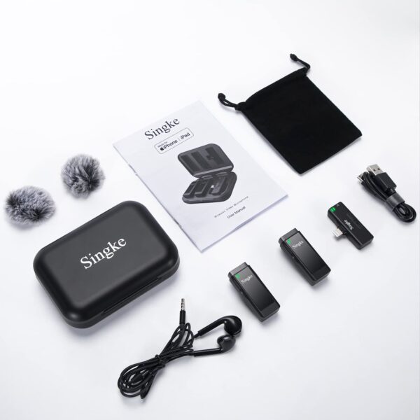 Micrófono inalámbrico Lavalier para iPhone, micrófono de solapa Plug & Play con funda de carga y 2 transmisores de micrófono con clip de 393.7 ft de rango de transmisión para grabación de video, entrevista YouTube TikTok - Imagen 8