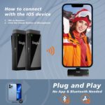 Micrófono inalámbrico Lavalier para iPhone, micrófono de solapa Plug & Play con funda de carga y 2 transmisores de micrófono con clip de 393.7 ft de rango de transmisión para grabación de video, entrevista YouTube TikTok - Imagen 4