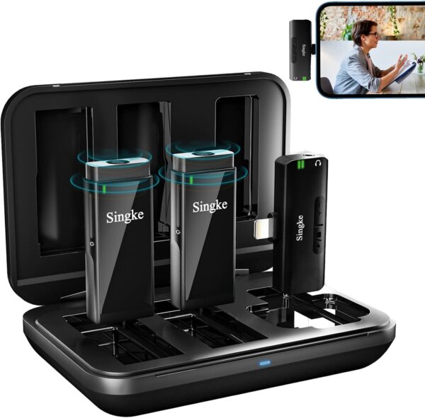 Micrófono inalámbrico Lavalier para iPhone, micrófono de solapa Plug & Play con funda de carga y 2 transmisores de micrófono con clip de 393.7 ft de rango de transmisión para grabación de video, entrevista YouTube TikTok - Imagen 6
