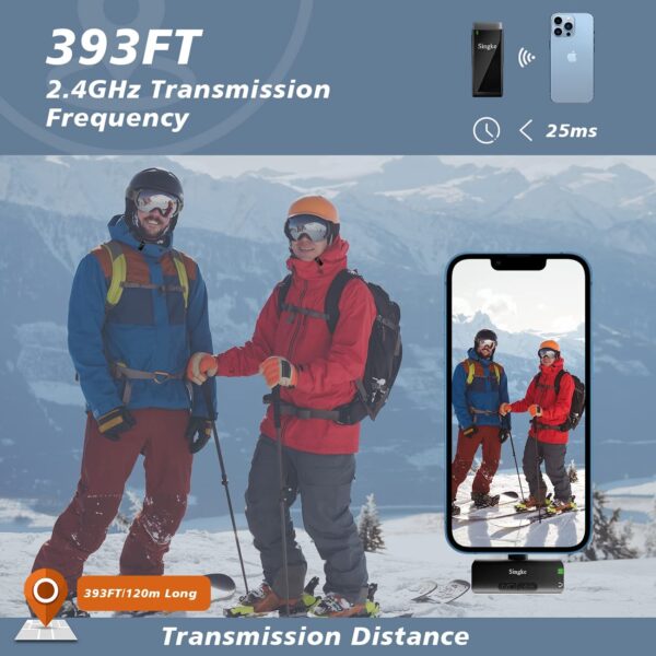 Micrófono inalámbrico Lavalier para iPhone, micrófono de solapa Plug & Play con funda de carga y 2 transmisores de micrófono con clip de 393.7 ft de rango de transmisión para grabación de video, entrevista YouTube TikTok - Imagen 3