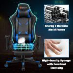 Silla Gamer - Goplus Silla de masaje para juegos con luz RGB, respaldo reclinable, pasamanos y ajuste de altura del asiento, silla de oficina con reposapiés, silla ergonómica de PU giratoria de respaldo alto - Imagen 2