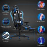 Silla Gamer - Goplus Silla de masaje para juegos con luz RGB, respaldo reclinable, pasamanos y ajuste de altura del asiento, silla de oficina con reposapiés, silla ergonómica de PU giratoria de respaldo alto - Imagen 7