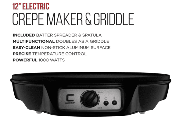 Plancha y crepera antiadherente de 12 pulgadas, con control de temperatura preciso para perfectas crepas, crepas finas, hotcakes, huevos, beicon y más, incluye esparcidor de manteca y espátula - Imagen 8