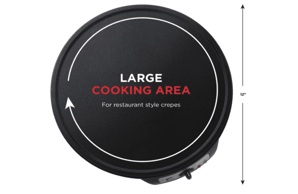 Plancha y crepera antiadherente de 12 pulgadas, con control de temperatura preciso para perfectas crepas, crepas finas, hotcakes, huevos, beicon y más, incluye esparcidor de manteca y espátula - Imagen 3