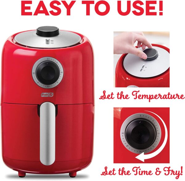 DASH Compact Air Fryer Oven Cooker with Temperature Control, Non-stick Fry Basket, Recipe Guide + Auto Shut off Feature, 2 Quart - Red - Imagen 9