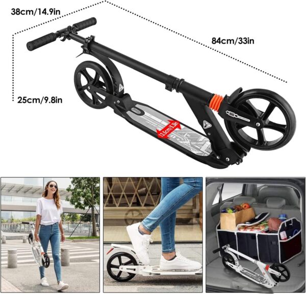 Scooter Urban - Patinetes para adultos y adolescentes, scooter con altura ajustable, doble suspensión y correa para el hombro, ruedas grandes de 8 pulgadas, scooter de viaje suave, el mejor regalo para niños de 10 años en adelante - Imagen 3