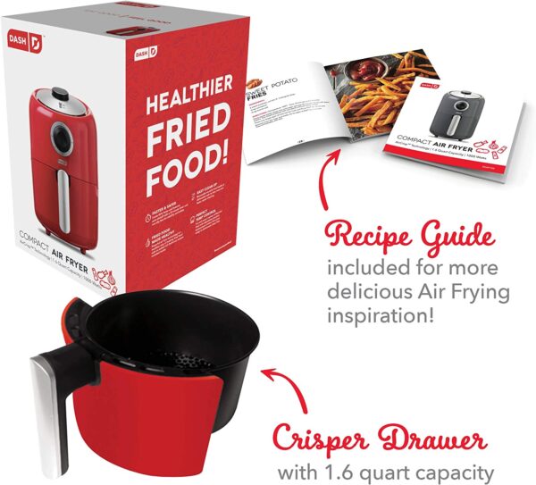 DASH Compact Air Fryer Oven Cooker with Temperature Control, Non-stick Fry Basket, Recipe Guide + Auto Shut off Feature, 2 Quart - Red - Imagen 5