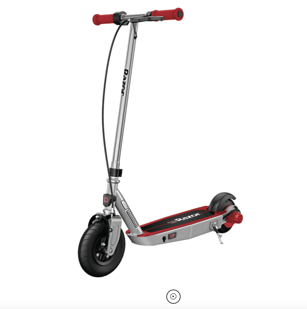 Captura de Pantalla 2022-12-17 a la(s) 15.07.28 Razor Black Label E100 Electric Scooter – Silver / Red, for Kids Ages 8+ and up to 120 lbs, 8" Pneumatic Front Tire, Up to 10 mph & up to 35 mins of Ride Time, Power Core High-Torque Hub Motor - Imagen 1