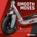 Razor Black Label E100 Electric Scooter – Silver / Red, for Kids Ages 8+ and up to 120 lbs, 8" Pneumatic Front Tire, Up to 10 mph & up to 35 mins of Ride Time, Power Core High-Torque Hub Motor - Imagen 7