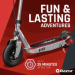 Razor Black Label E100 Electric Scooter – Silver / Red, for Kids Ages 8+ and up to 120 lbs, 8" Pneumatic Front Tire, Up to 10 mph & up to 35 mins of Ride Time, Power Core High-Torque Hub Motor - Imagen 4
