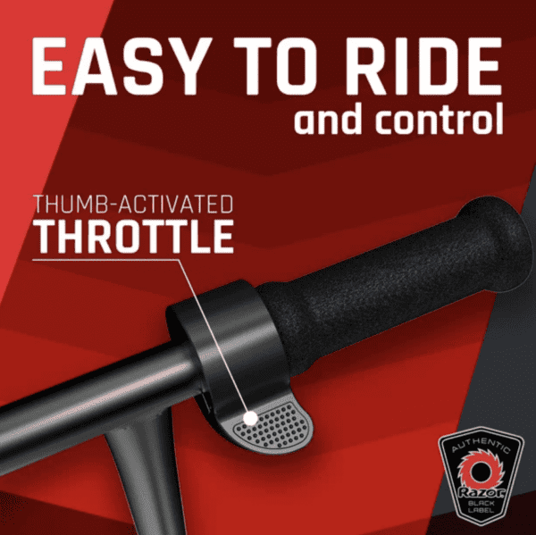 Razor Black Label E90 Electric Scooter, for Kids Ages 8+ and up to 120 lbs, Up to 10 mph & Up to 40 mins of Ride Time, 90W Power Core High-Torque Hub Motor - Imagen 6