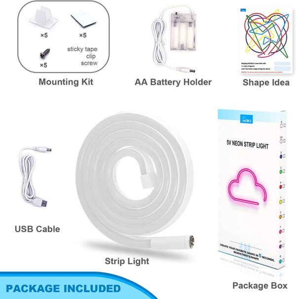 Tira de luz de neón moldeable, tira de luces LED de neón flexible para niños y adultos, letrero de neón de silicona de 3.28 pies para decoración de pared de dormitorio, USB de 5 V o funciona con pilas, verde - Imagen 3