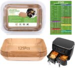 Forros de papel para freidora de aire, forro de papel desechable para freidora de aire doble ninja, papel pergamino, papel pergamino de grado alimenticio y papel de hornear, impermeable y a prueba de aceite, para hornear asar (125 piezas)