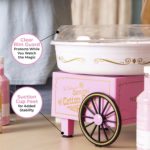 Máquina para Algodón de azucár  vintage PCM306PK para preparar caramelo sólido y de algodón sin azúcar, para encimera, incluye 2 conos reutilizables y cuchara, color rosa. - Imagen 9