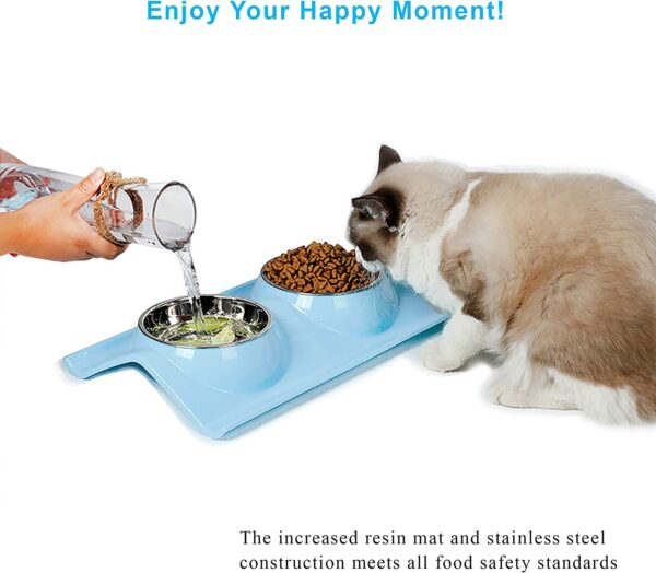 Tasa de comida para perros y gatos, cuencos de acero inoxidable de alta calidad para mascotas, estación de resina sin derrames, alimentador de agua para alimentos, gatos y perros pequeños (azul lago) - Imagen 2