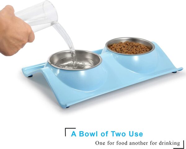 Tasa de comida para perros y gatos, cuencos de acero inoxidable de alta calidad para mascotas, estación de resina sin derrames, alimentador de agua para alimentos, gatos y perros pequeños (azul lago) - Imagen 7