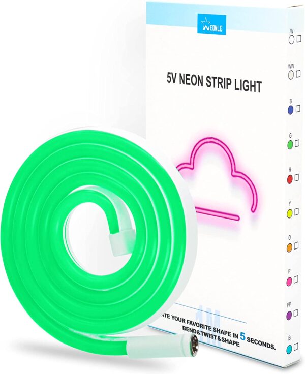 Tira de luz de neón moldeable, tira de luces LED de neón flexible para niños y adultos, letrero de neón de silicona de 3.28 pies para decoración de pared de dormitorio, USB de 5 V o funciona con pilas, verde - Imagen 1
