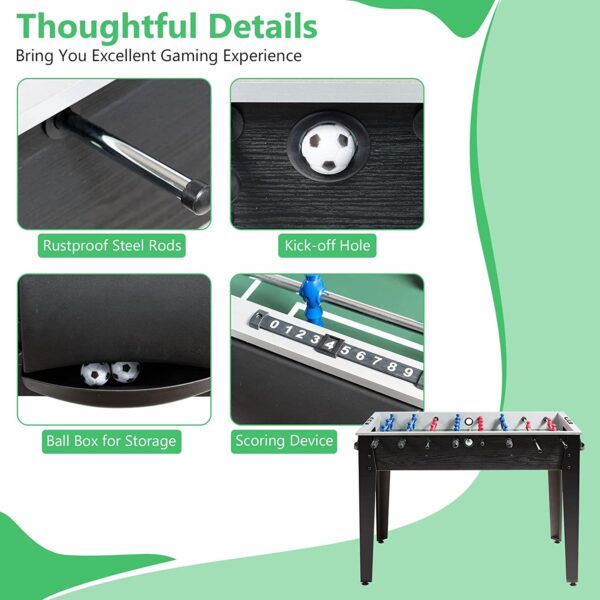 Mesa de futbolín de 48 pulgadas, mesa de juego de fútbol para multijugador con 2 pelotas, tabla de fútbol de madera para adultos y niños - Imagen 8