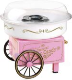Máquina para Algodón de azucár  vintage PCM306PK para preparar caramelo sólido y de algodón sin azúcar, para encimera, incluye 2 conos reutilizables y cuchara, color rosa.