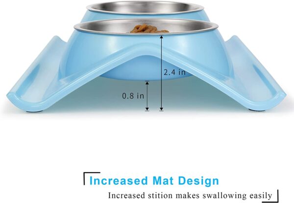 Tasa de comida para perros y gatos, cuencos de acero inoxidable de alta calidad para mascotas, estación de resina sin derrames, alimentador de agua para alimentos, gatos y perros pequeños (azul lago) - Imagen 4