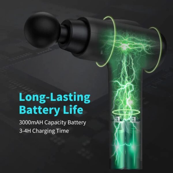 Pistola de masaje de tejido profundo, masajeador muscular eléctrico de mano, dispositivo de masaje de percusión de alta intensidad para aliviar el dolor con 10 accesorios y 30 velocidades (negro) - Imagen 7