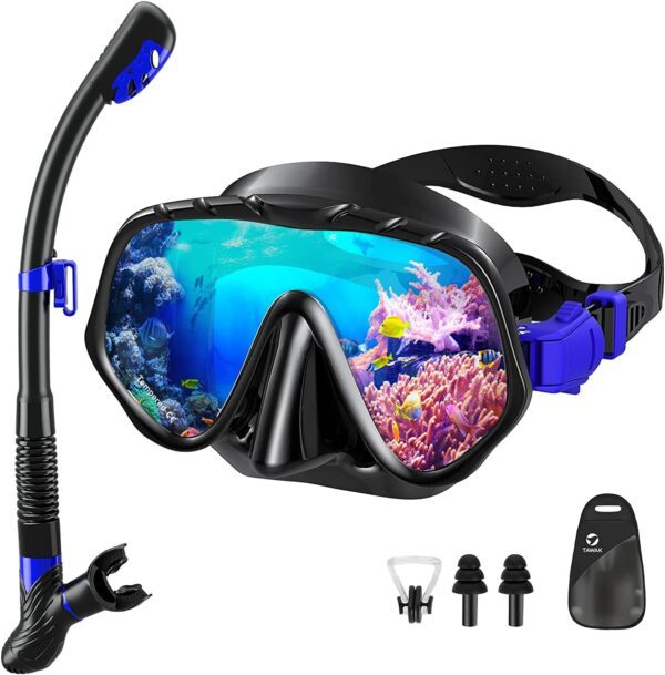 Equipo de esnórquel para adultos TAWAK , máscara de esnórquel para adultos, conjunto de máscara de esnórquel con vista panorámica y vidrio templado antifugas, gafas de esnórquel con correa ajustable para esnórquel buceo - Imagen 2