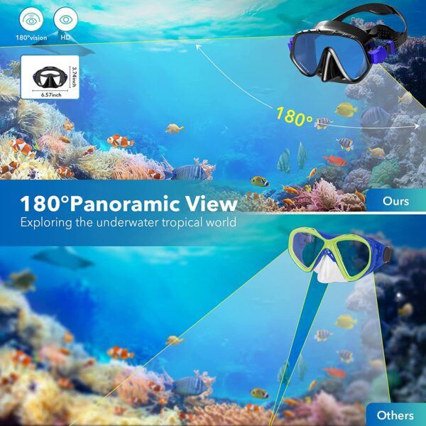 Equipo de esnórquel para adultos TAWAK , máscara de esnórquel para adultos, conjunto de máscara de esnórquel con vista panorámica y vidrio templado antifugas, gafas de esnórquel con correa ajustable para esnórquel buceo - Imagen 3