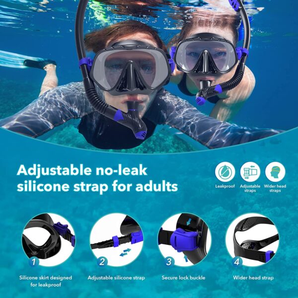 Equipo de esnórquel para adultos TAWAK , máscara de esnórquel para adultos, conjunto de máscara de esnórquel con vista panorámica y vidrio templado antifugas, gafas de esnórquel con correa ajustable para esnórquel buceo - Imagen 5